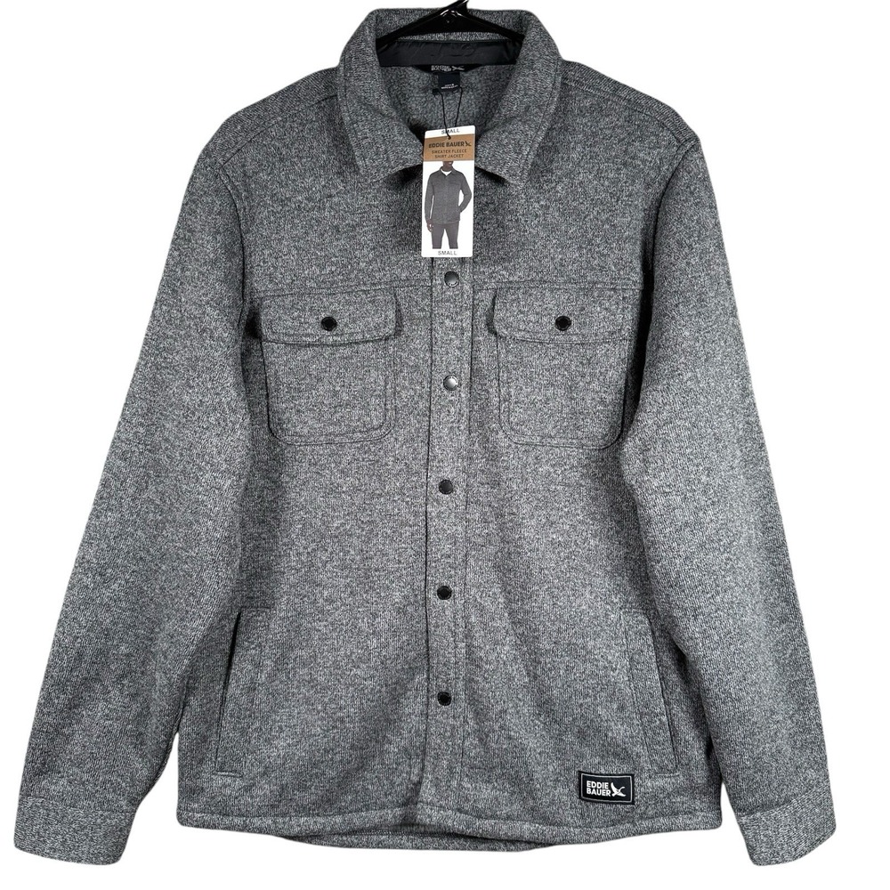 Eddie Bauer Men's Sweater Fleece Shirt Jacket Size Small Heather Gray Chore‎ NWT